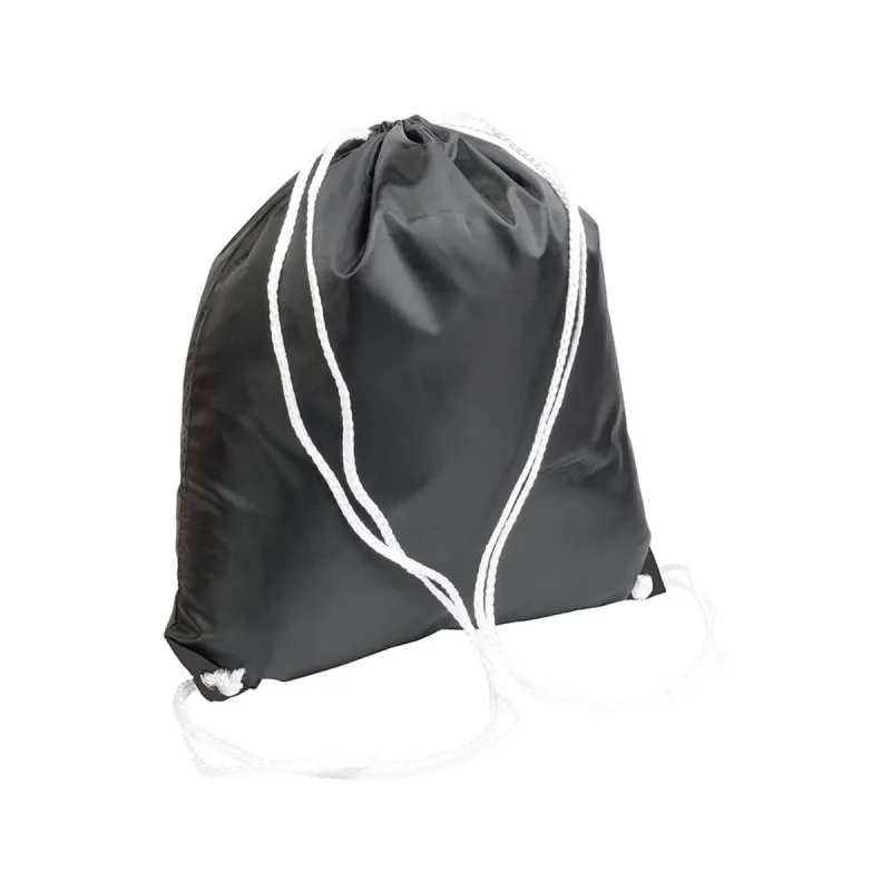 Rucsac din poliester negru 210T, cu închidere cu șnur, colțuri negre întărite – cu personalizare logo