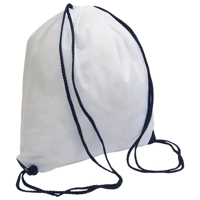 Rucsac alb din poliester 210T, cu închidere cu șnur, colțuri întărite – cu personalizare logo