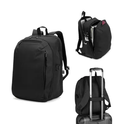 Rucsac cu un compartiment cu deschidere completă din poliester reciclat 300D de înaltă densitate, 16" Udine – cu personalizare logo