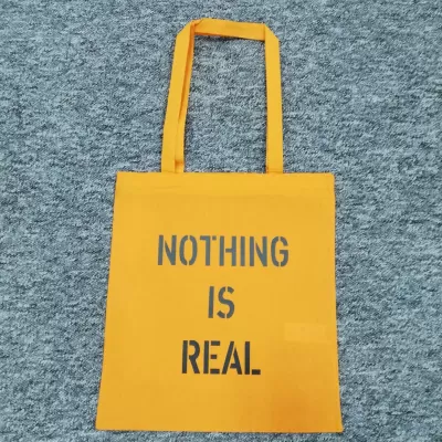 Sacosa panza portocalie personalizata nothing is real e1557222694930