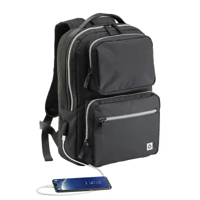 Rucsac pentru laptop din R-pet, cu port USB extern – cu personalizare logo