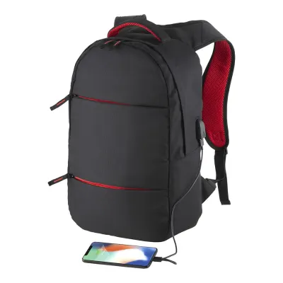 Rucsac din poliester 600D cu compartiment pentru laptop. Compartiment principal pentru laptop și 3 buzunare frontale. Material respirabil – cu personalizare logo