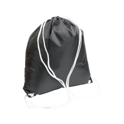Rucsac din poliester negru 210T, cu închidere cu șnur, colțuri negre întărite – cu personalizare logo