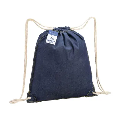 Rucsac din denim de bumbac reciclat, cu șnur de strângere și colțuri întărite – cu personalizare logo