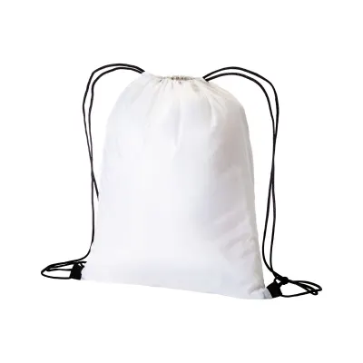 Rucsac din poliester alb 210T, cu închidere tip șnur și șnururi colorate – cu personalizare logo