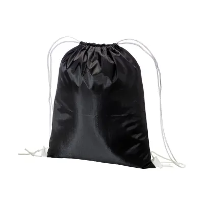 Rucsac din poliester negru 210T, cu închidere cu șnur și șnururi colorate – cu personalizare logo